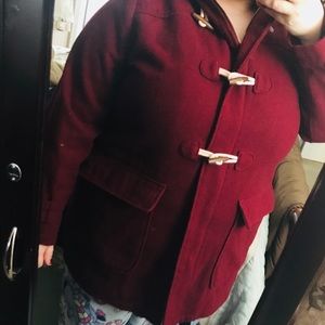 Burgundy Coat with Faux Fur Hood
